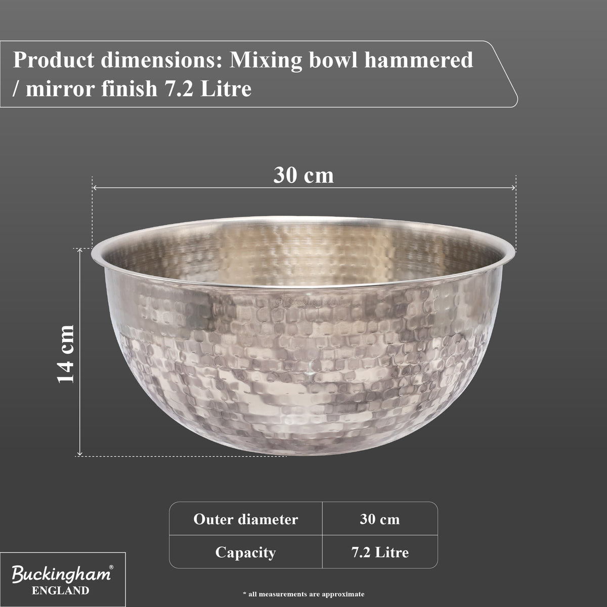 Buckingham Stainless Steel Salad Mixing Bowl Hammered Effect Finish