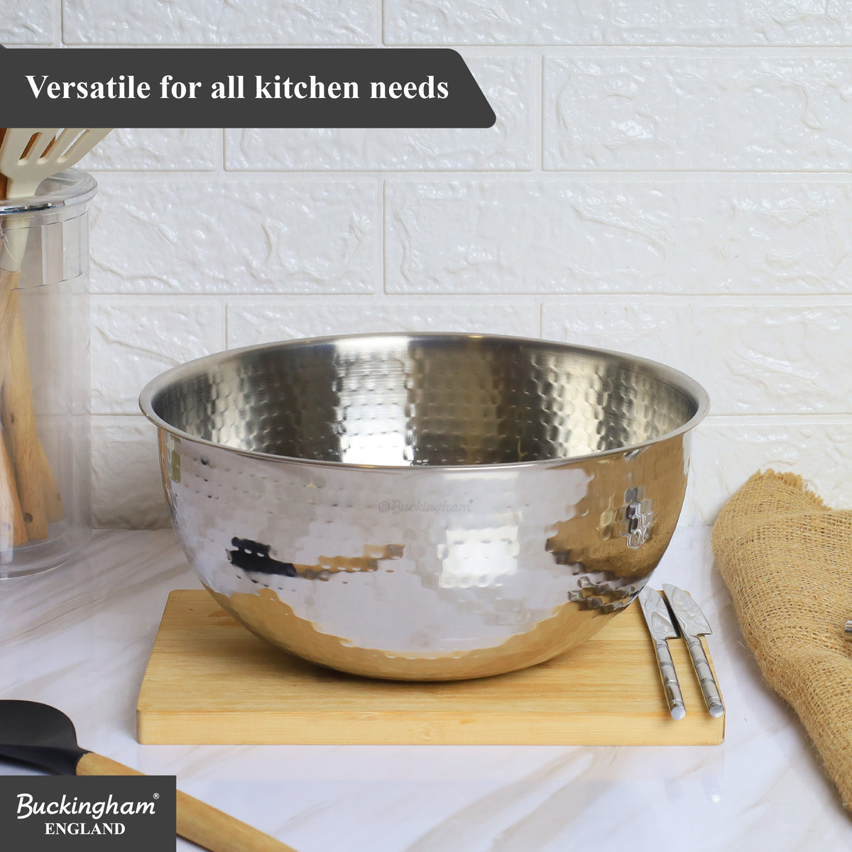 Buckingham Stainless Steel Salad Mixing Bowl Hammered Effect Finish