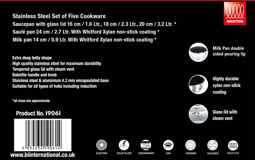 Buckingham Induction Stainless Steel Cookware  Set  , 5 Piece