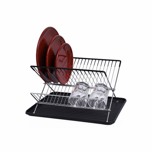Buckingham Folding 2 Tier Dish Drying Rack with Removable Drip Tray