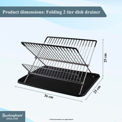 Buckingham Folding 2 Tier Dish Drying Rack with Removable Drip Tray