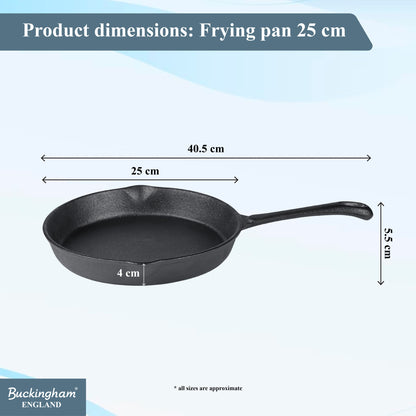 Buckingham Pre-Seasoned Cast Iron Frying Pan 25 cm.