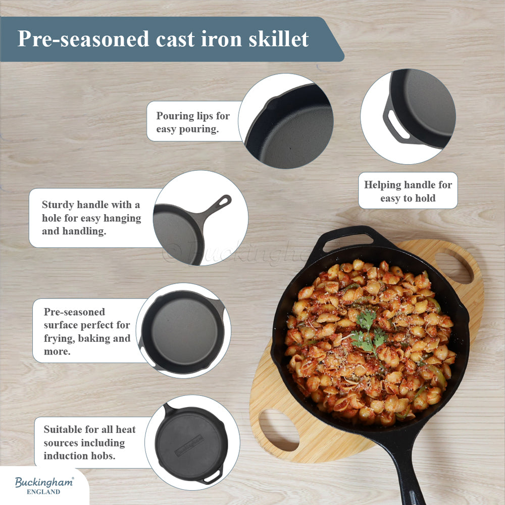 Buckingham Pre-Seasoned Cast Iron Frying Skillet Pan.