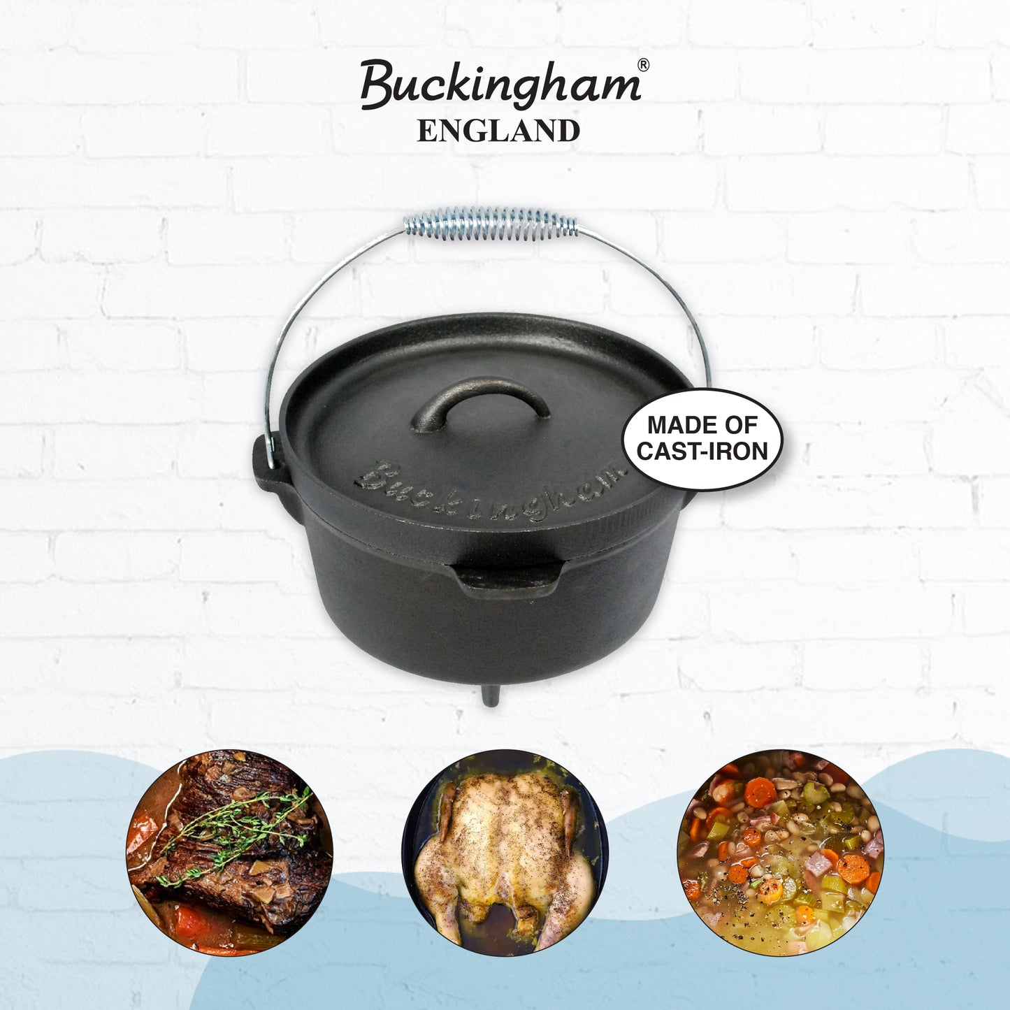 Buckingham Pre-Seasoned Cast-Iron Camp Dutch Oven 4 Litre, Black.