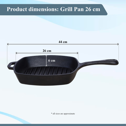 Buckingham Pre-Seasoned Cast Iron Grill Pan 26 cm