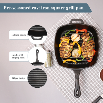 Buckingham Pre-Seasoned Cast Iron Grill Pan 26 cm