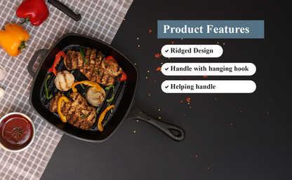 Buckingham Pre-Seasoned Cast Iron Grill Pan 26 cm