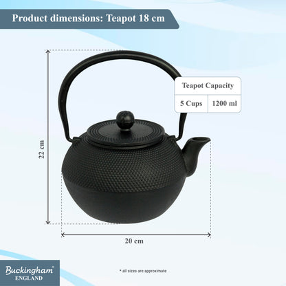 Buckingham Tetsubin Japanese Cast Iron Teapot Kettle with Hobnail Design