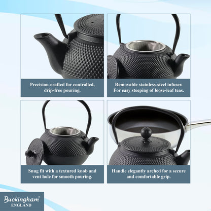 Buckingham Tetsubin Japanese Cast Iron Teapot Kettle with Hobnail Design