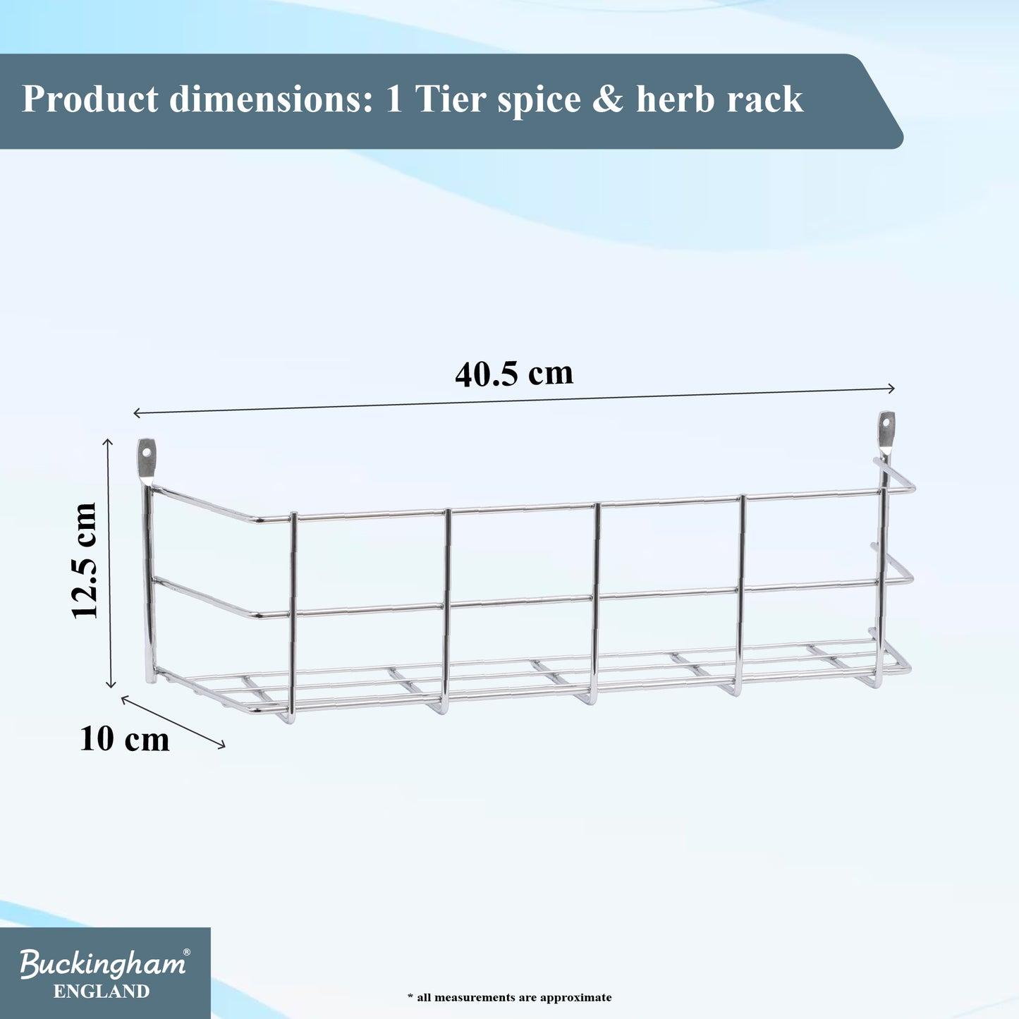 Buckingham 1 Tier Spice Jar Organiser Chrome Rack Wall