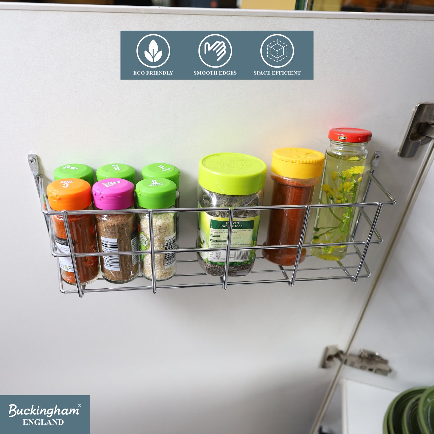Buckingham 1 Tier Spice Jar Organiser Chrome Rack Wall