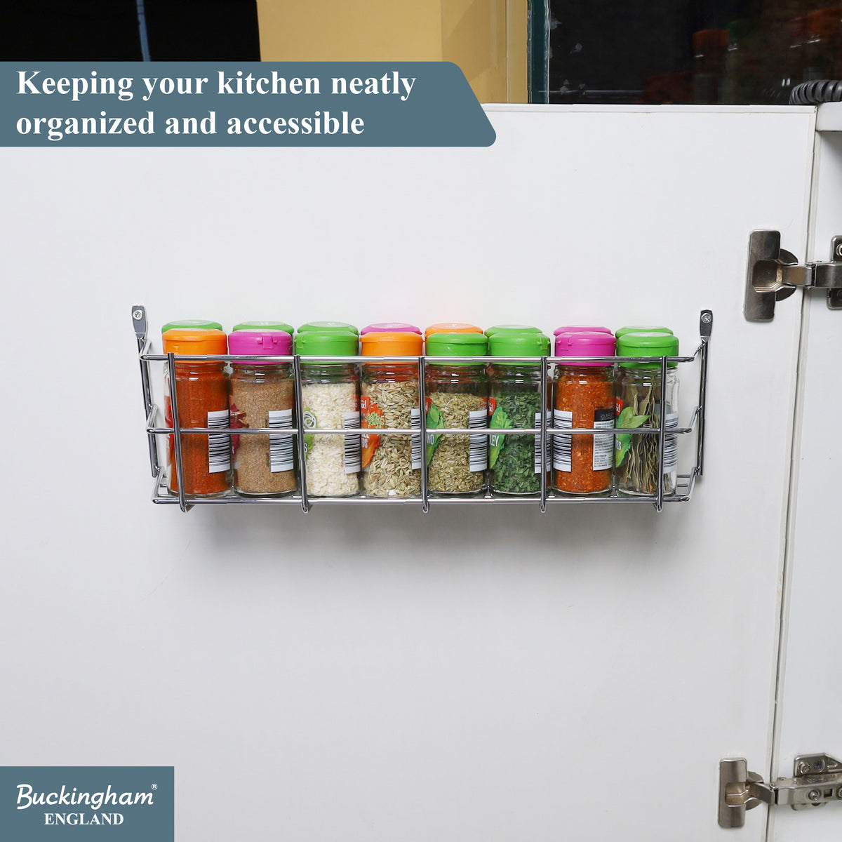 Buckingham 1 Tier Spice Jar Organiser Chrome Rack Wall