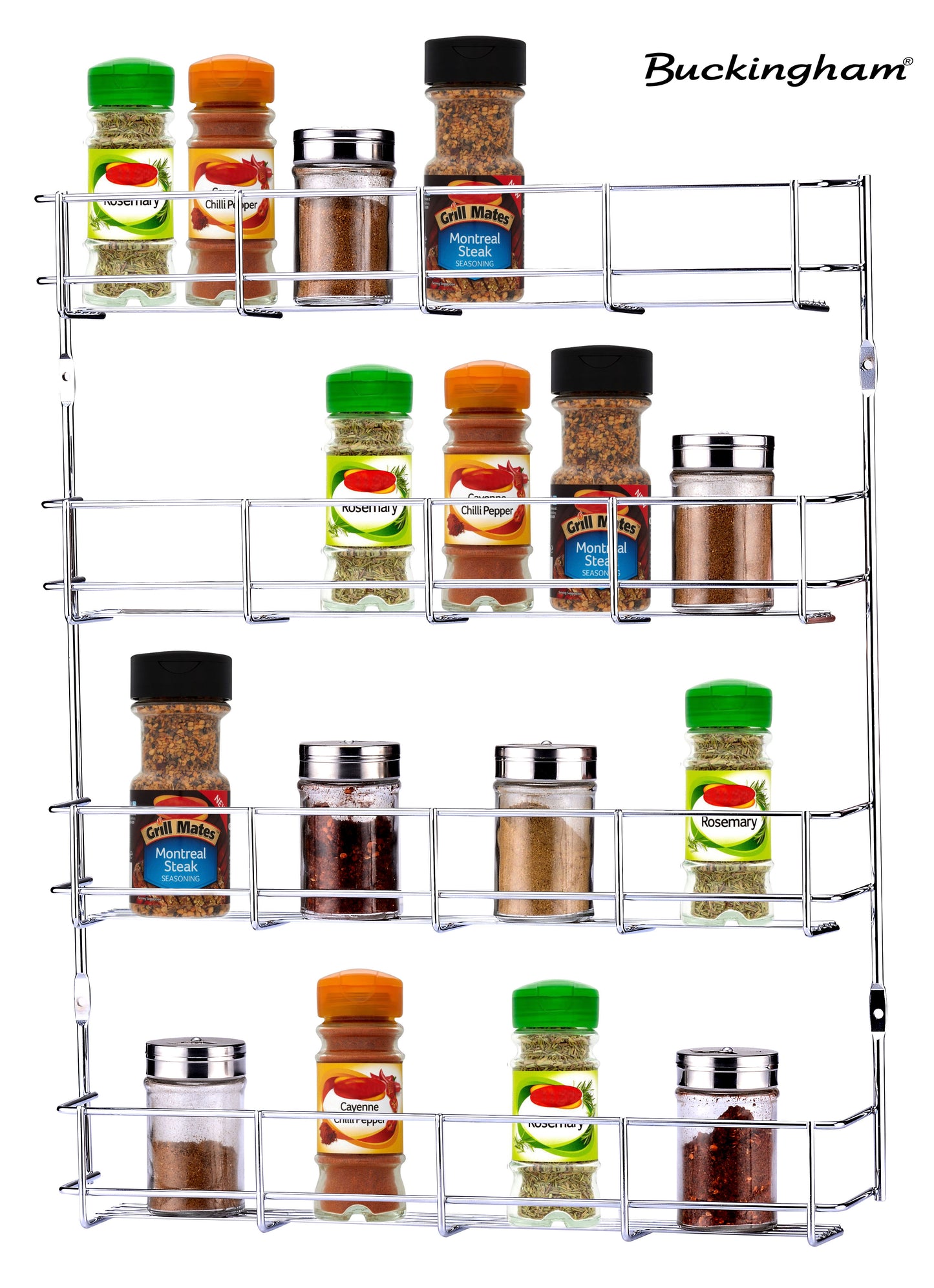 Buckingham  Tier Spice & Herb Rack-Wall Mountable or Kitchen Cupboard Door Storage, Sturdy Gauge Chrome Plated Wire Construction , Premium Quality,