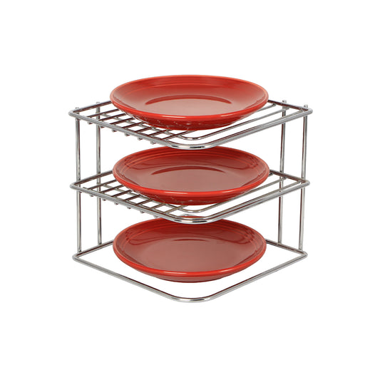 Buckingham 3 Tier Chrome Corner Plate Kitchen Metal, 22.5 cm