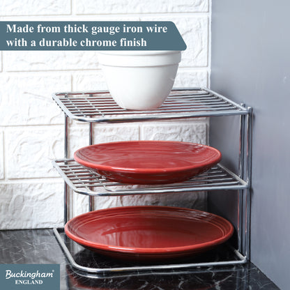 Buckingham 3 Tier Chrome Corner Plate Kitchen Metal, 22.5 cm