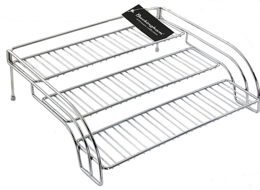 Buckingham 3 Tier Spice & Herb Rack Jar Holder Cupboard Storage Organiser Chrome Plated , Premium Quality