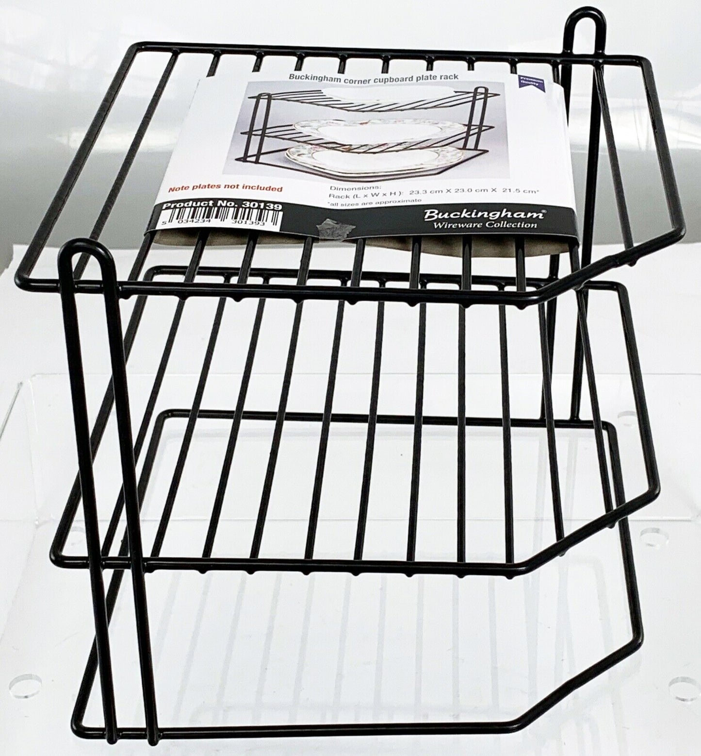 Buckingham 3 Tier Corner Plate Kitchen Cupboard Organiser Tidy Storage Rack 23cm , White and black