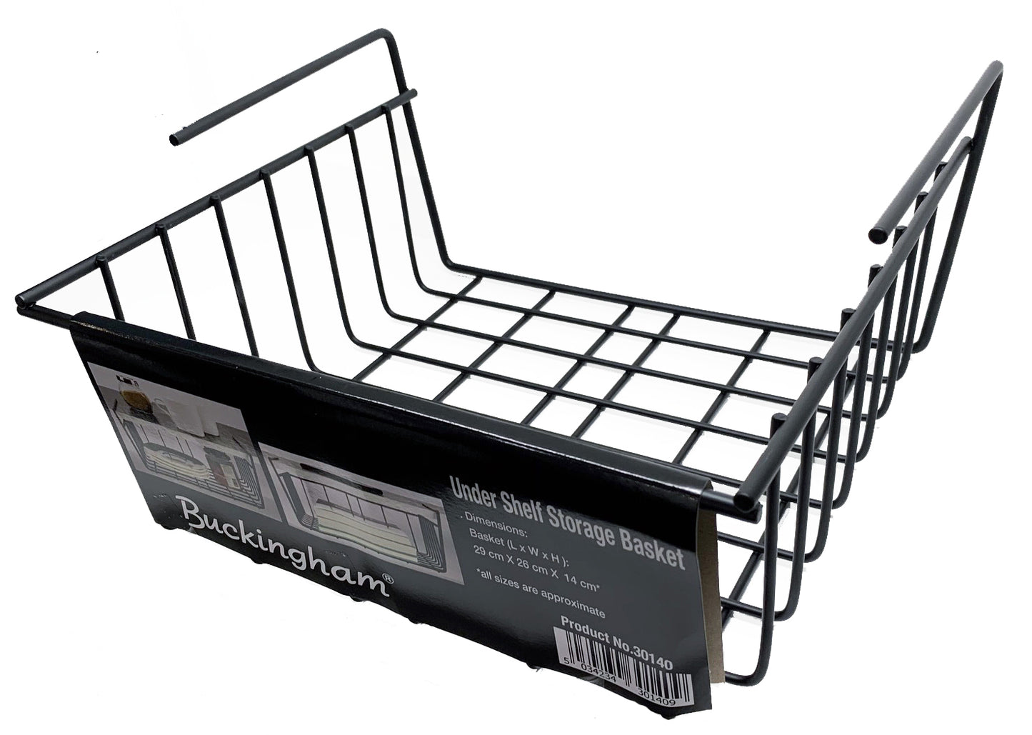 Buckingham Under Shelf Storage Basket Organise Tidy Storage Rack , Black , High End Premium Quality , 29 cm