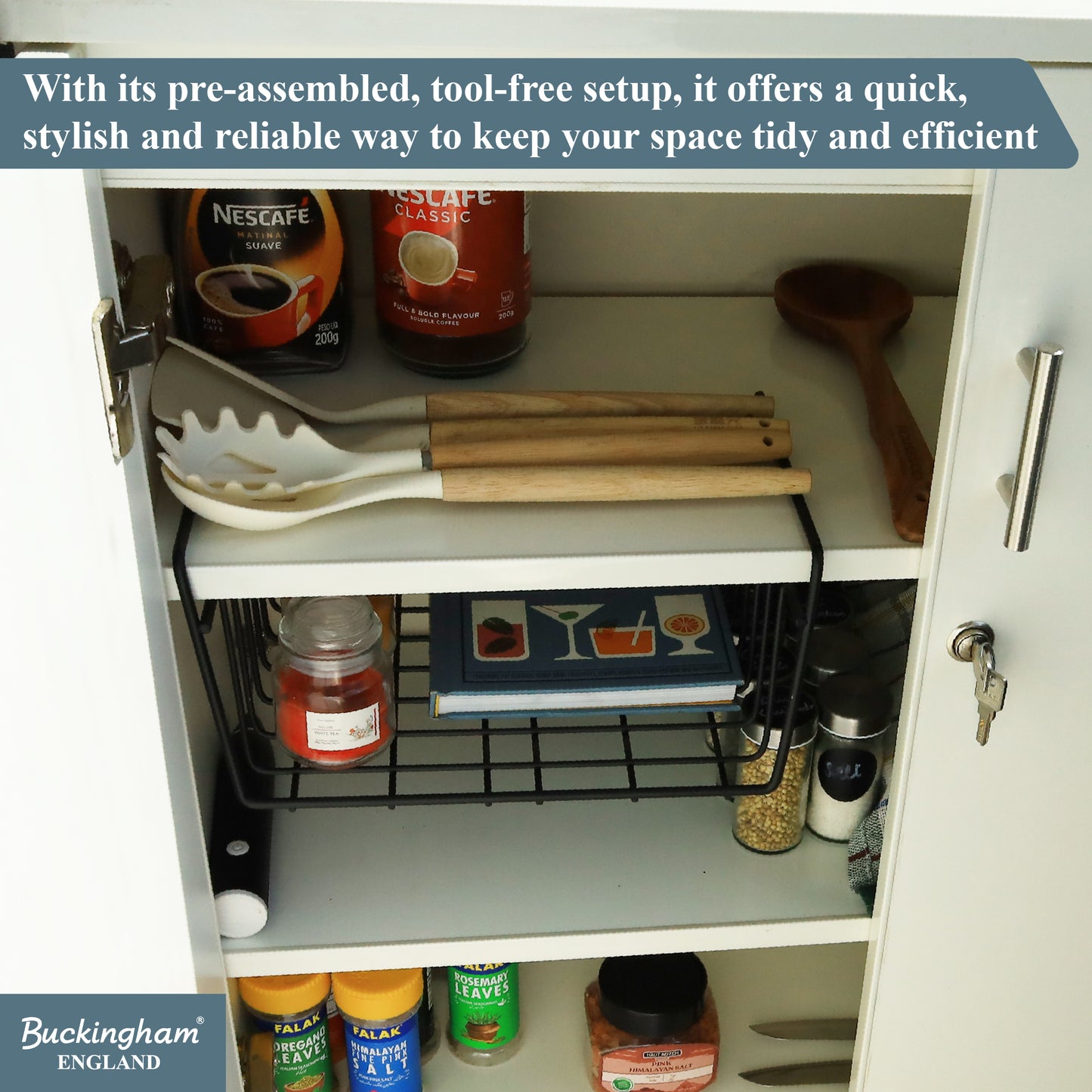Buckingham High End Under Shelf Storage Basket Organiser Rack