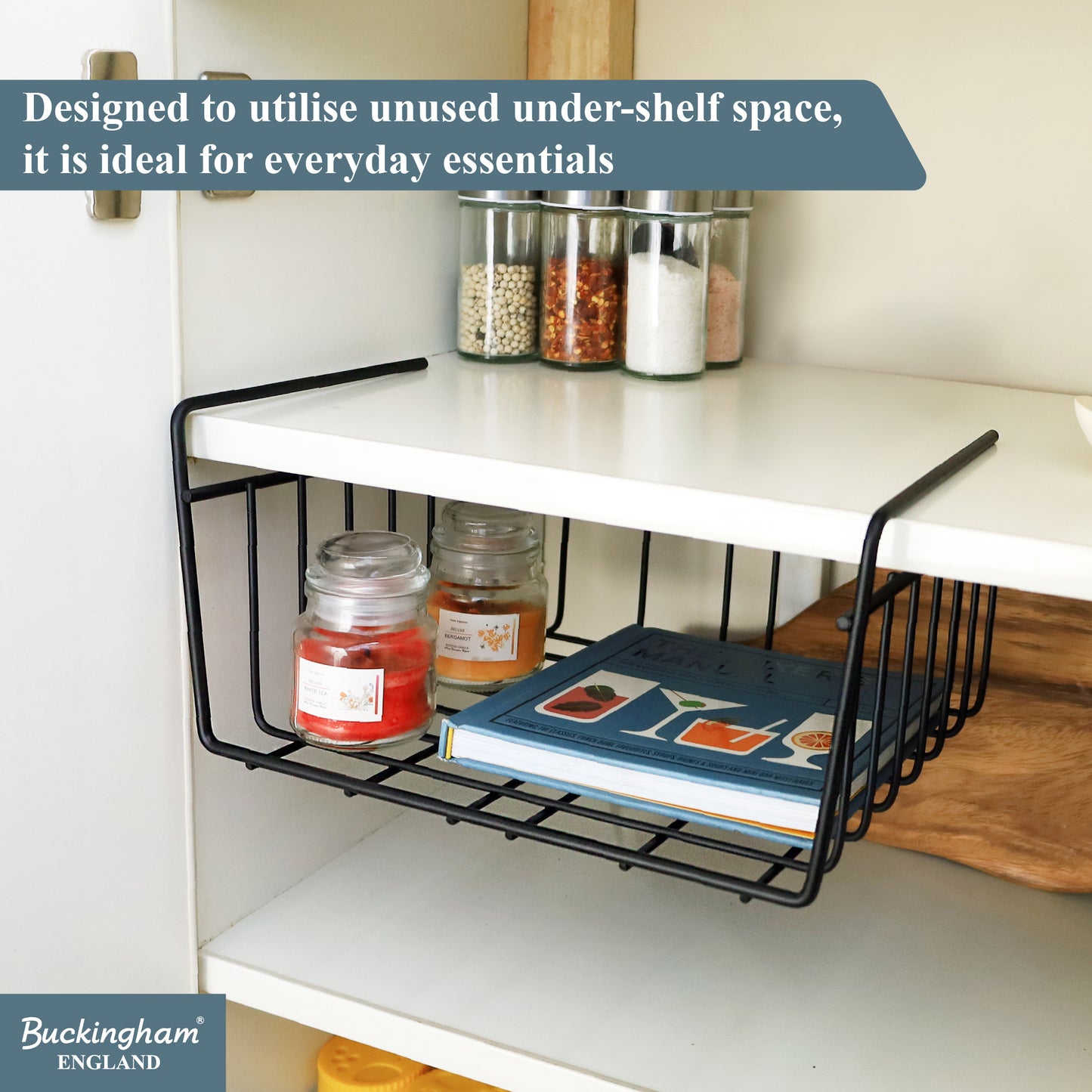 Buckingham High End Under Shelf Storage Basket Organiser Rack
