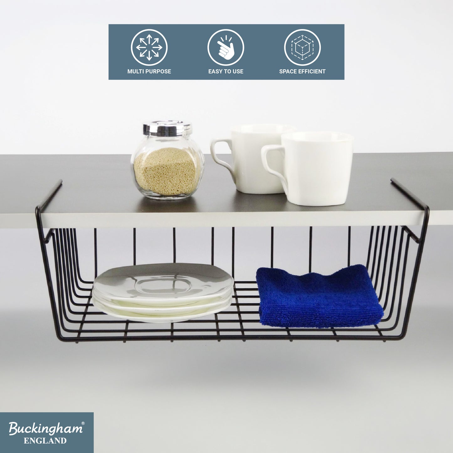 Buckingham High End Under Shelf Storage Basket Organiser Rack