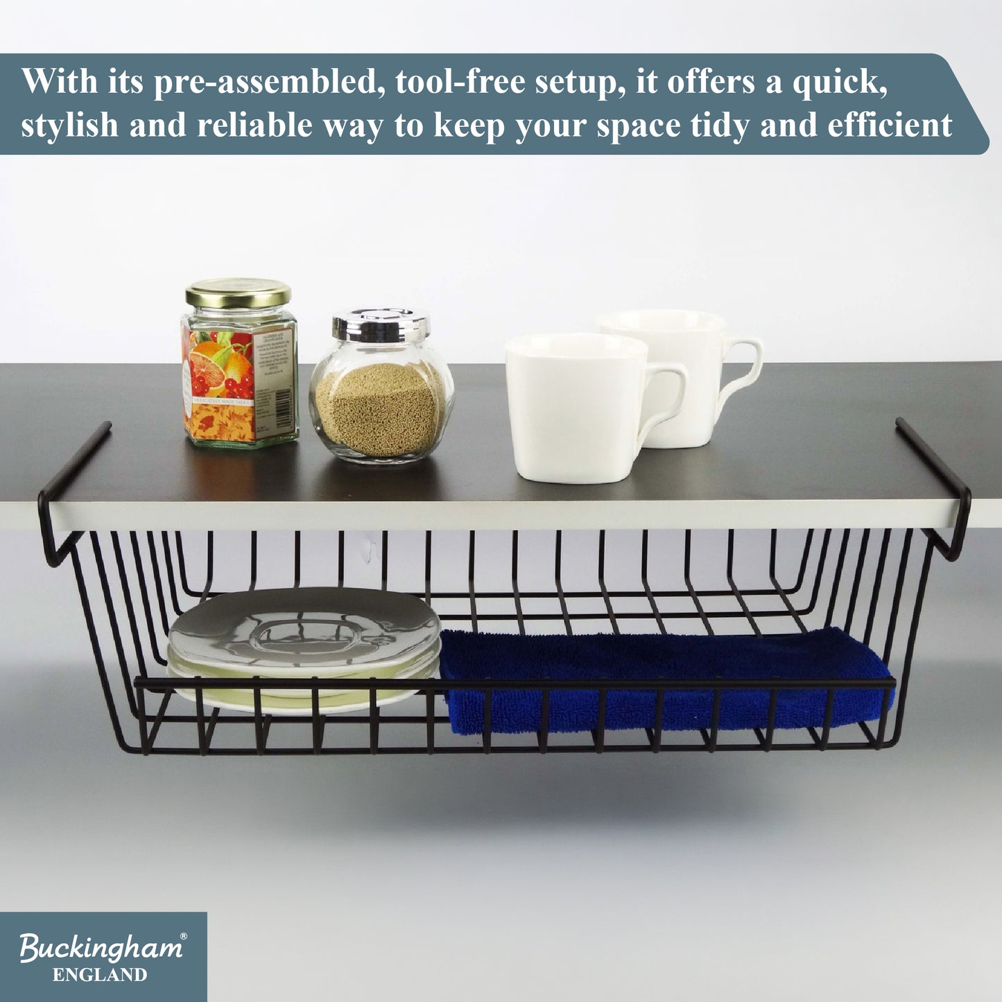 Buckingham High End Under Shelf Storage Basket Organiser Rack