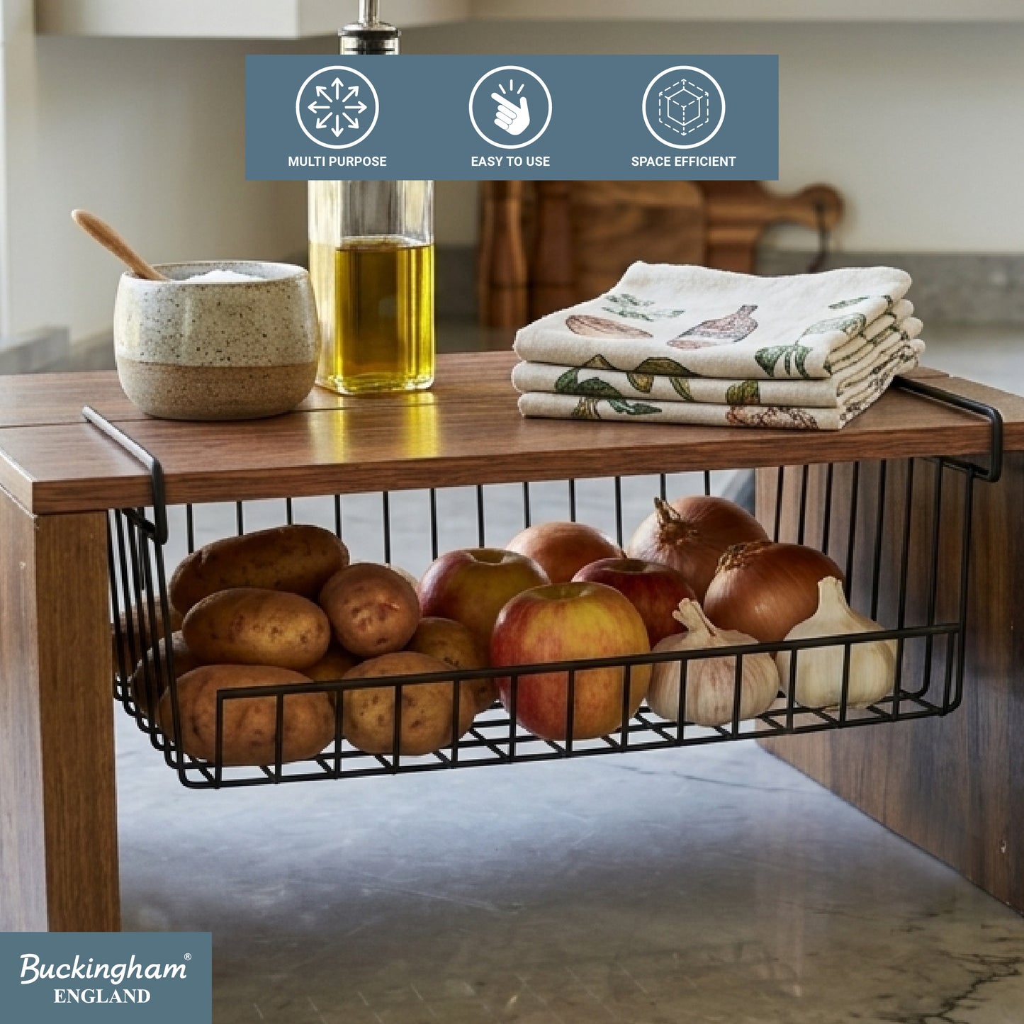 Buckingham High End Under Shelf Storage Basket Organiser Rack