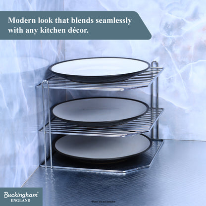 Buckingham 3 Tier Corner Kitchen Plate Rack 28 cm
