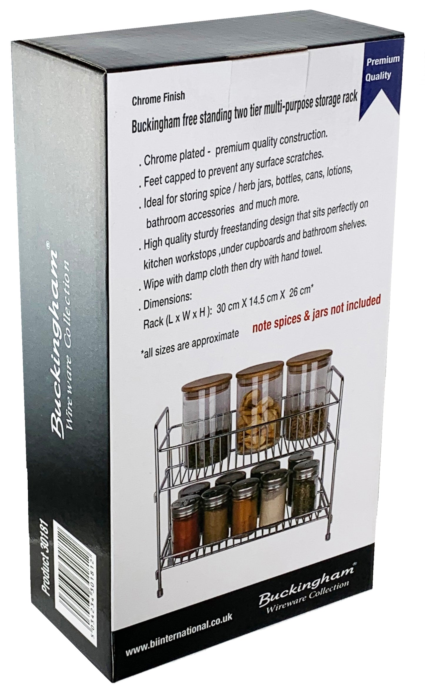 Buckingham Free Standing Two Tier Multi-Purpose Jar Spice Organiser Storage Rack, Chrome Plated