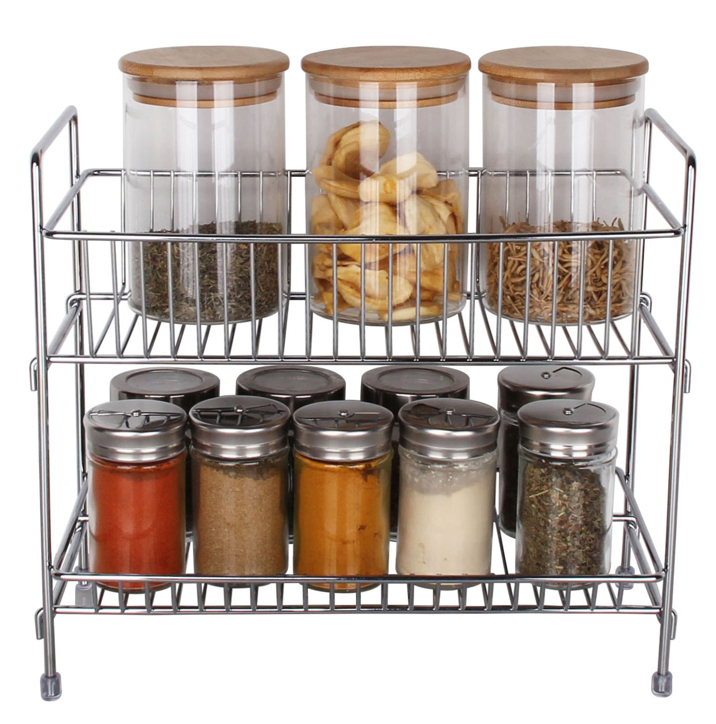 Buckingham Free Standing Two Tier Multi-Purpose Jar Spice Organiser Storage Rack, Chrome Plated