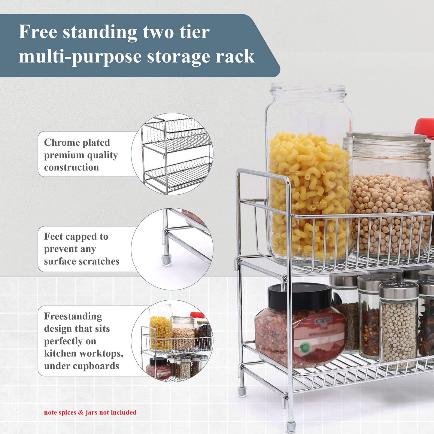 Buckingham 2 Tier Multi Purpose Kitchen Jars Storage Rack Chrome Plated