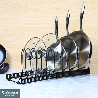 Buckingham Pot Lid Organizer Rack Adjustable 8-Divider Storage Black Metal