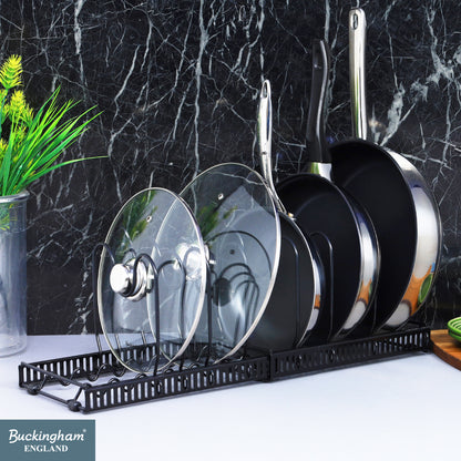 Buckingham Pot Lid Organizer Rack Adjustable 8-Divider Storage Black Metal