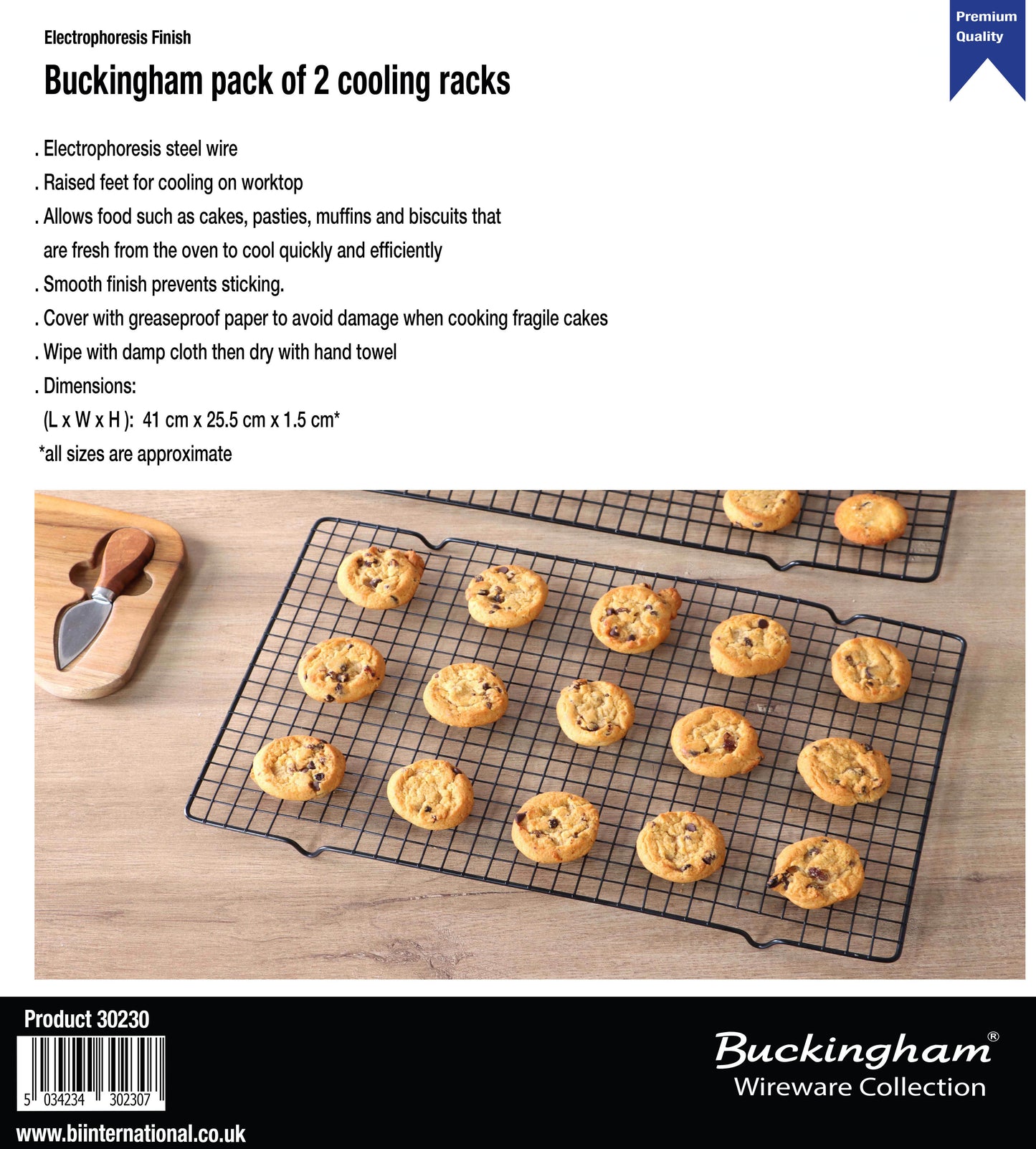 Buckingham Pack of 2 Black Cooling Racks 41 cm x 25.5 cm x 1.5 cm