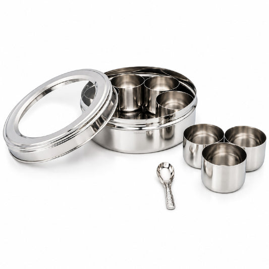 Buckingham Stainless Steel Masala Dabba Spice Box Set with 7 Inner Cups 1 Spoon
