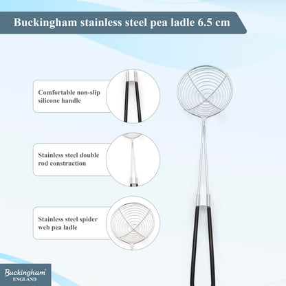 Buckingham Stainless Steel Pea Ladle Spider Strainer / Skimmer with Silicone Grip