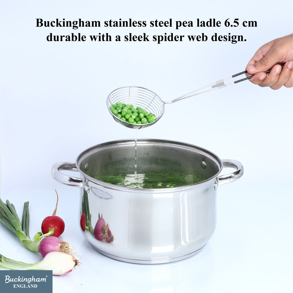 Buckingham Stainless Steel Pea Ladle Spider Strainer / Skimmer with Silicone Grip