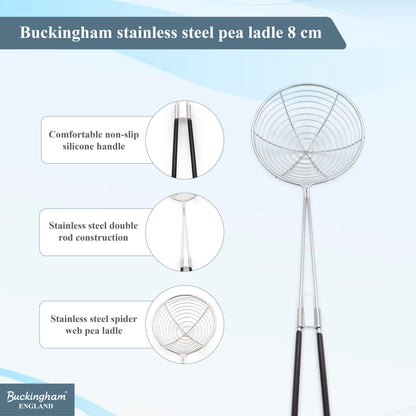 Buckingham Stainless Steel Pea Ladle Spider Strainer / Skimmer with Silicone Grip