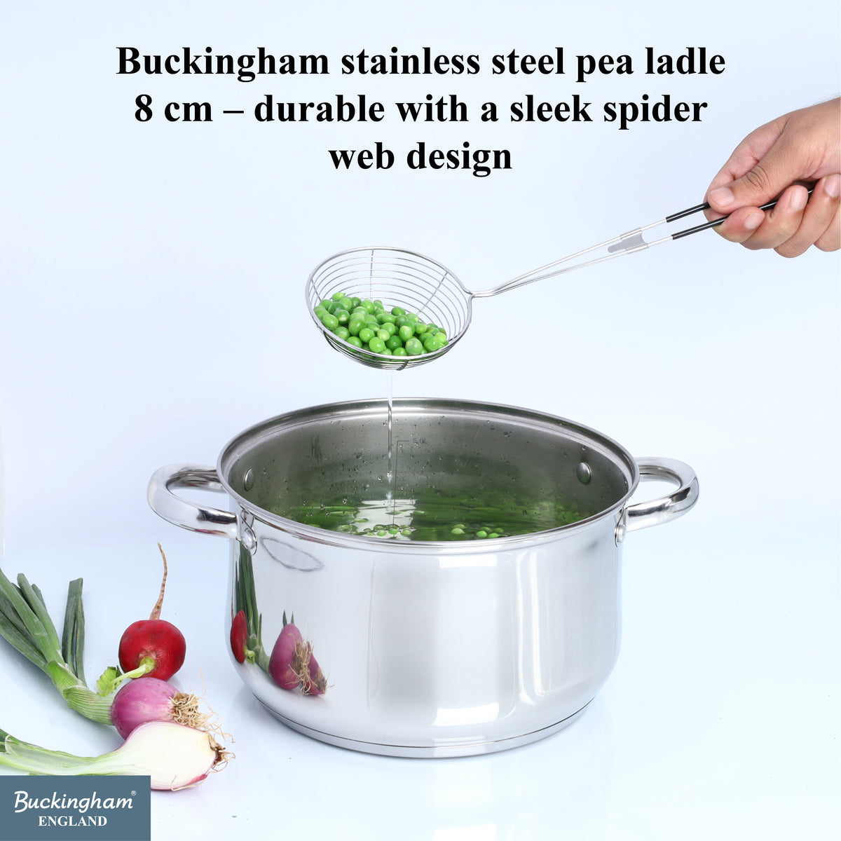 Buckingham Stainless Steel Pea Ladle Spider Strainer / Skimmer with Silicone Grip