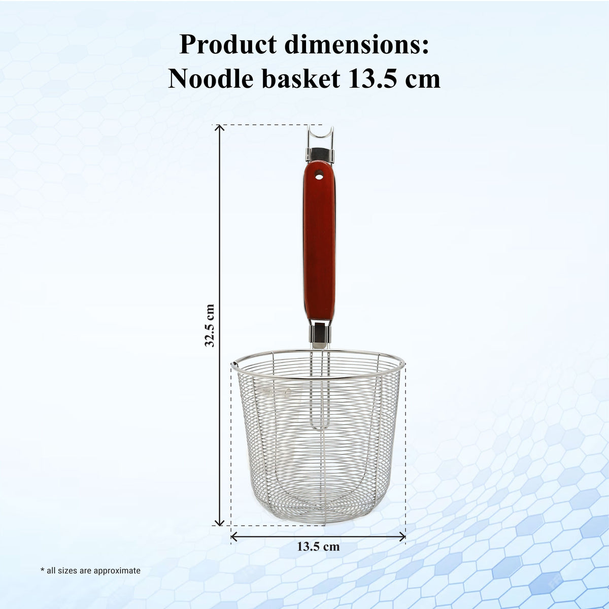 Buckingham Stainless Steel Noodle Basket Strainer / Sieve with wooden handle