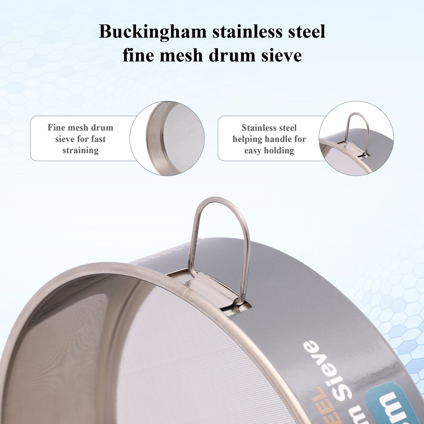Buckingham Stainless Steel 40  fine mesh drum sieve