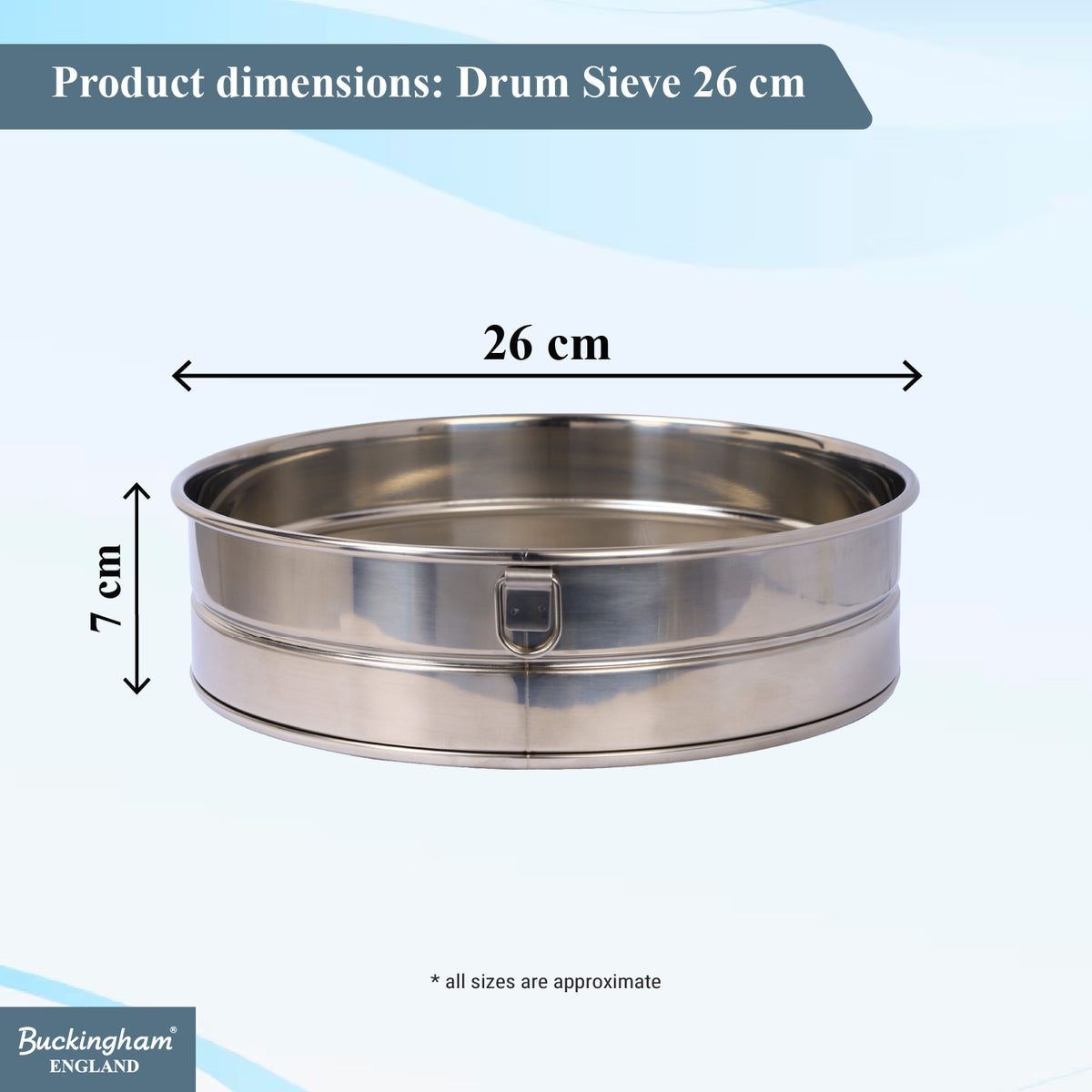 Buckingham Commercial Stainless Steel Premium 40 Mesh Drum Sieve.