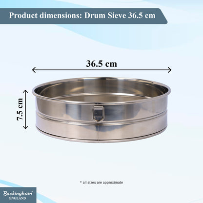 Buckingham Commercial Stainless Steel Premium 40 Mesh Drum Sieve.