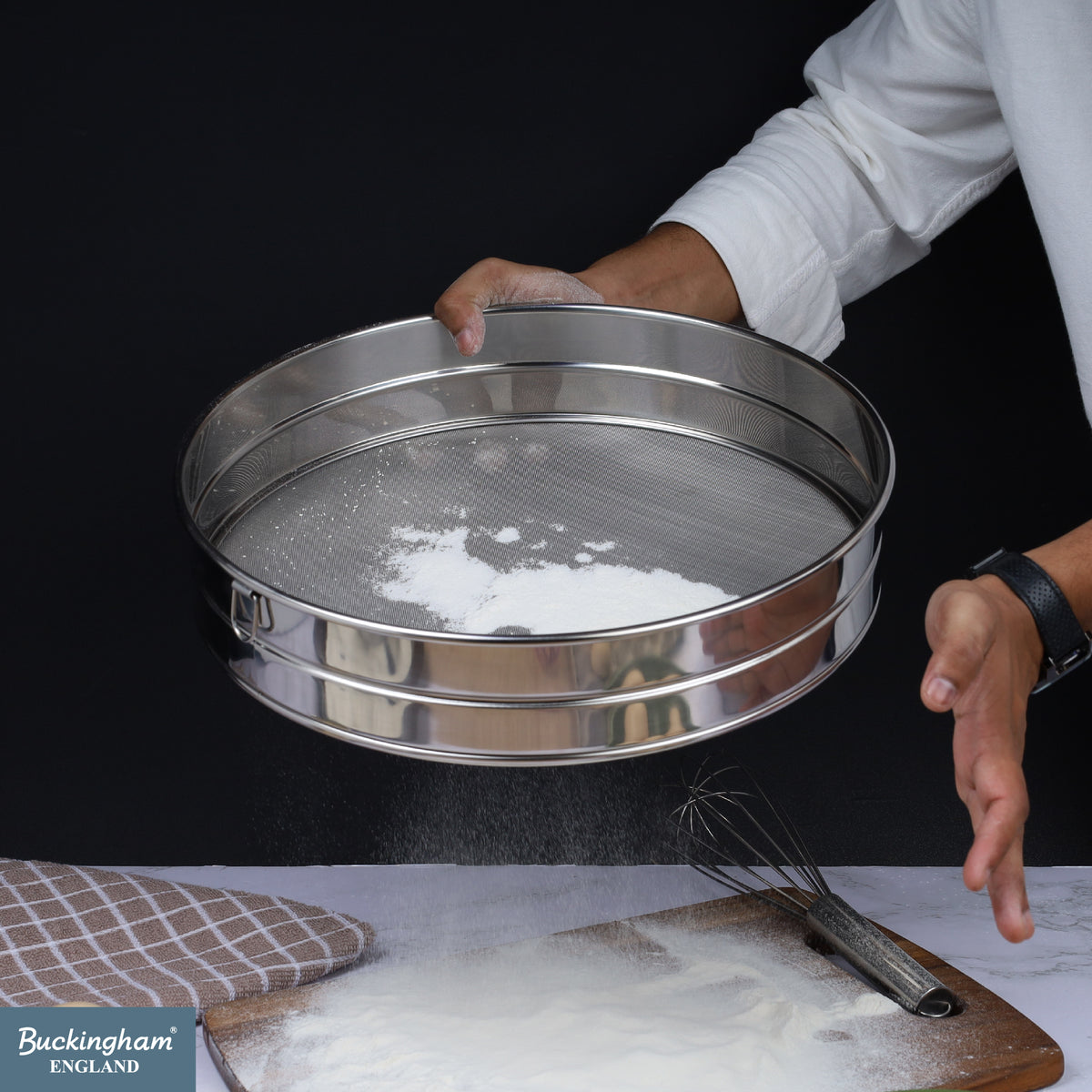 Buckingham Commercial Stainless Steel Premium 40 Mesh Drum Sieve.