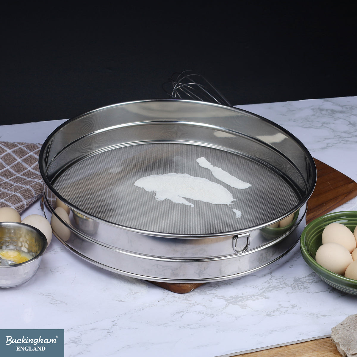 Buckingham Commercial Stainless Steel Premium 40 Mesh Drum Sieve.