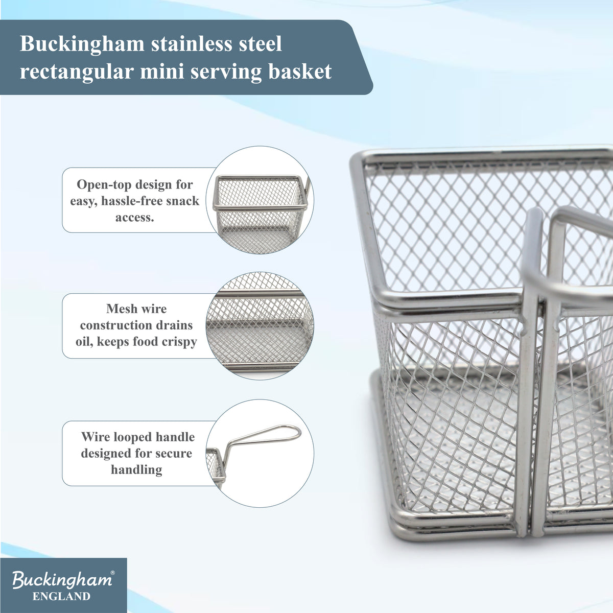 Buckingham Stainless Steel Rectangular Mini Basket with Handle