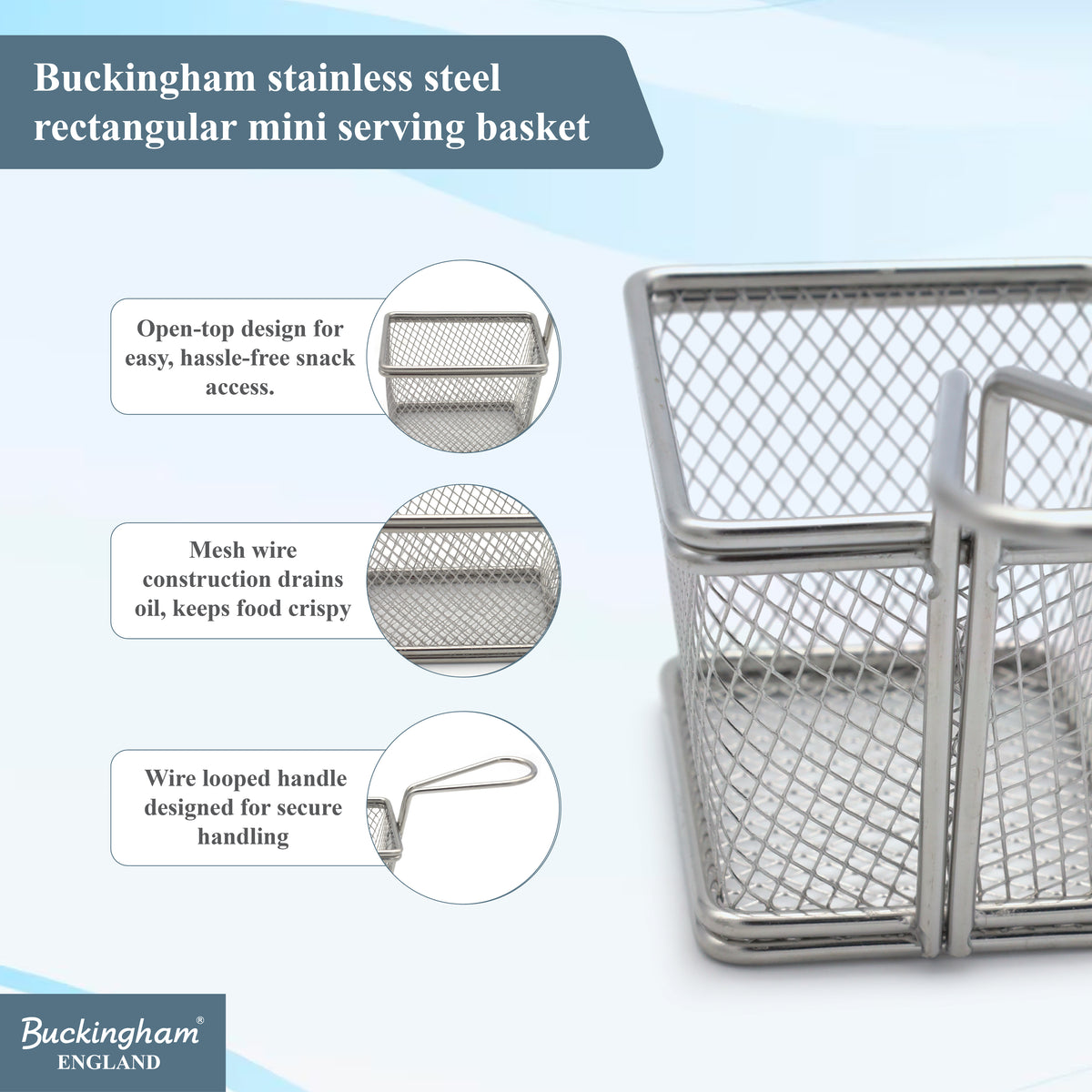 Buckingham Stainless Steel Rectangular Mini Basket with Handle