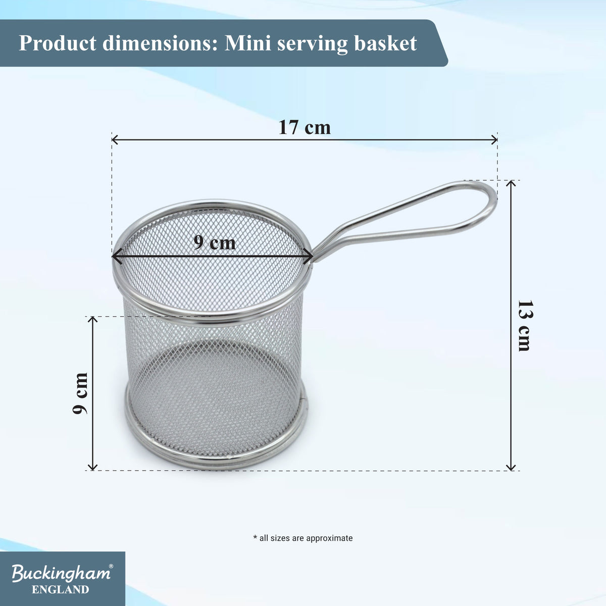 Buckingham Stainless Steel Mini Round Basket with Sturdy Handle