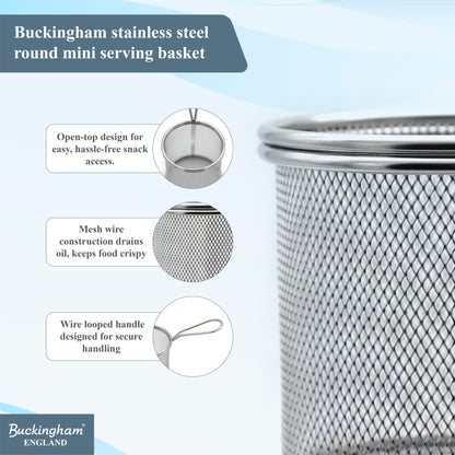 Buckingham Stainless Steel Mini Round Basket with Sturdy Handle