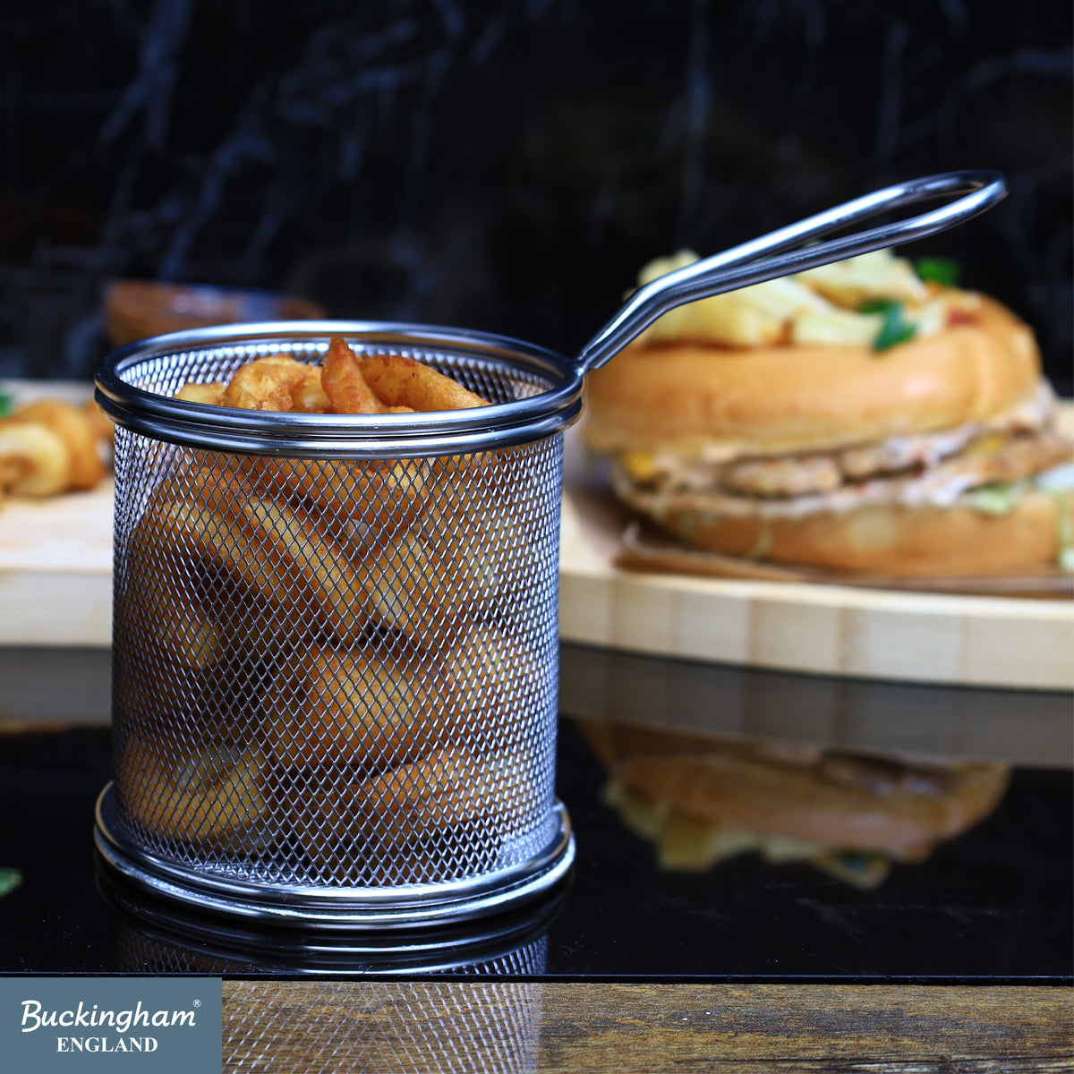 Buckingham Stainless Steel Mini Round Basket with Sturdy Handle